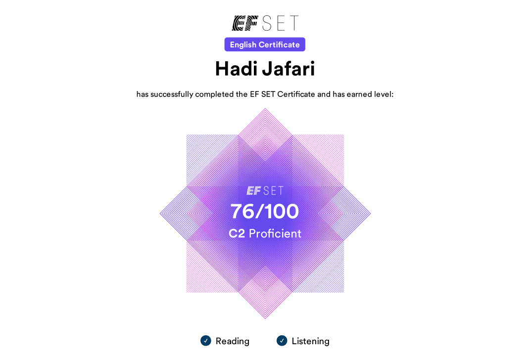 Hadi Jafari - English Certificate Image